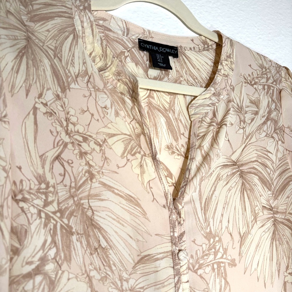 Cynthia Rowley S Botanical Print Button Front Sheer Blouse Womens - Picture 5 of 13